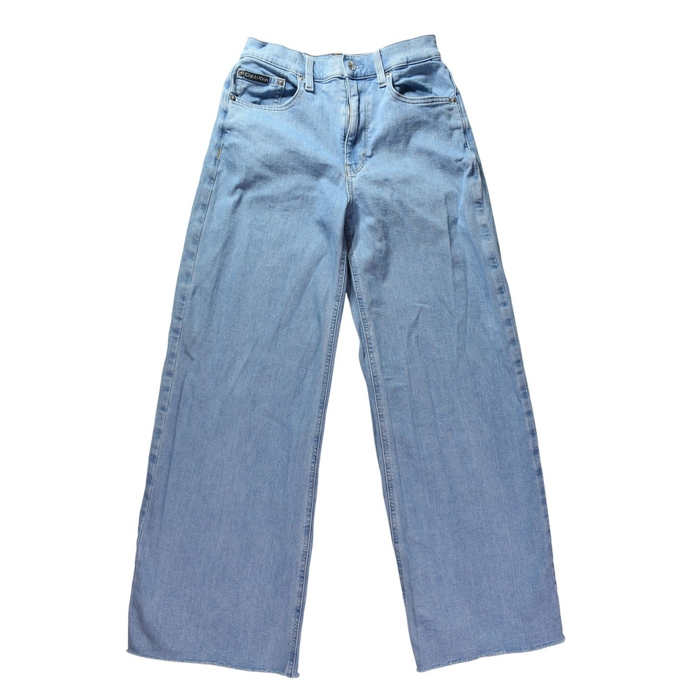 Calvin Klein Womens High Rise Wide Leg Raw Hem Jeans Light Wash Blue Size 27RG